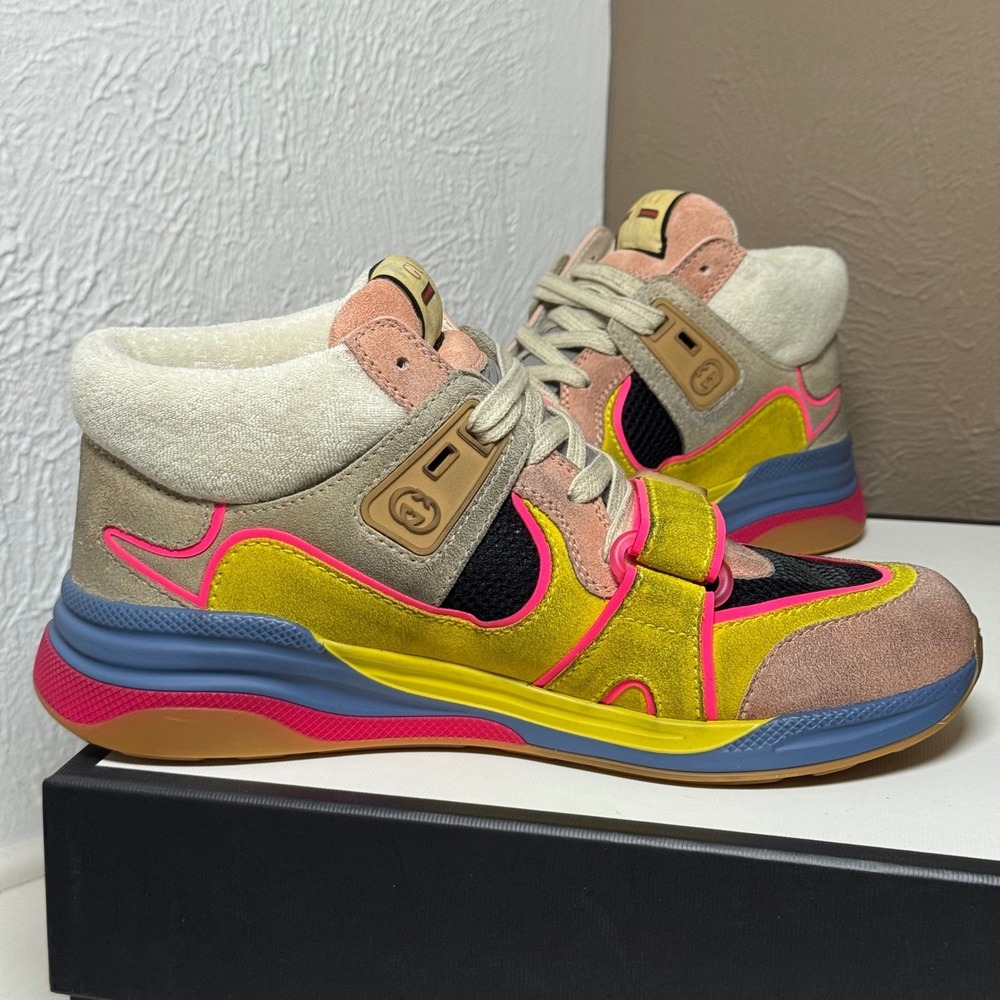 NEW Gucci Ultrapace RT Mid Top Sneakers Yellow Pink Blue M 6.5/ W 8-8.5 - Picture 9 of 15